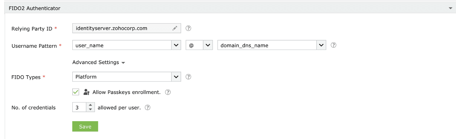 Configurations personnalisables de l'authentificateur FIDO2 dans ADSelfService Plus